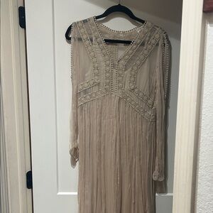 Sundance Taupe Long Sleeve Lace Dress